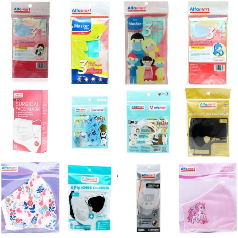 Alfamart Masker Premium 4D / 3D Isi 5s - 3 Ply Earlop Duckbill Mask Adults / Medis / Anak Dewasa