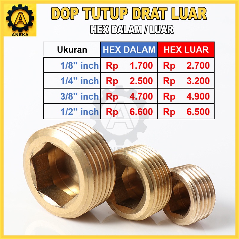 End Plug / Dop Tutup Drat Luar Male Kuningan 1/8 , 1/4 , 3/8 , 1/2 inch