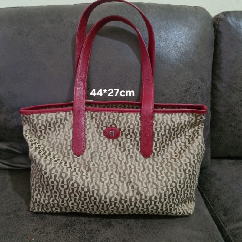 Tas tote kanvas aigner signature vintage PL