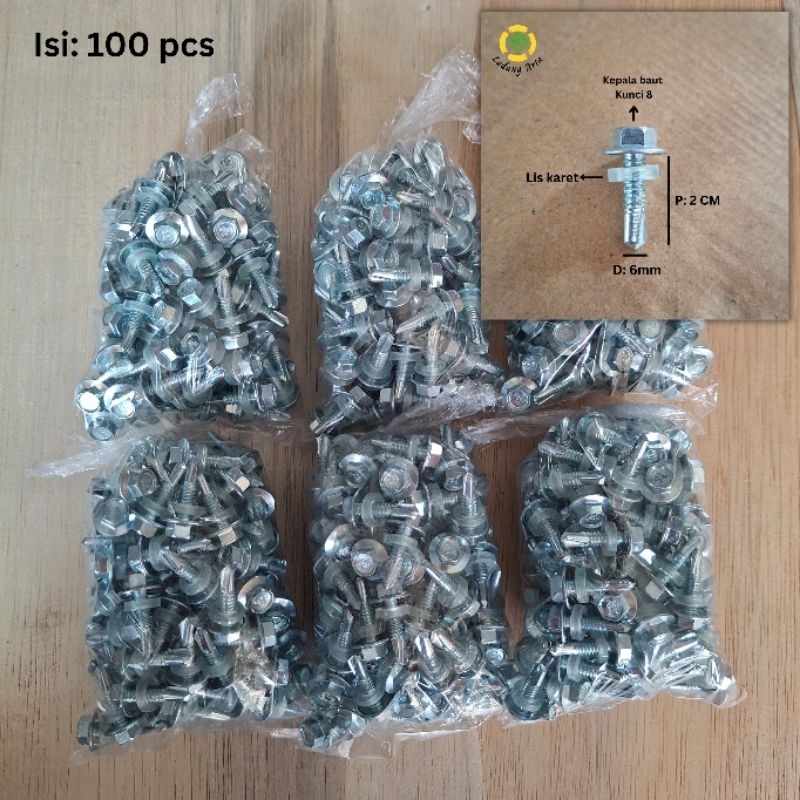 [100pcs]drilling screw SEC 12 x 20mm / sekrup baja ringan/sekrup roofing/sekrup drilling/sekrup galv