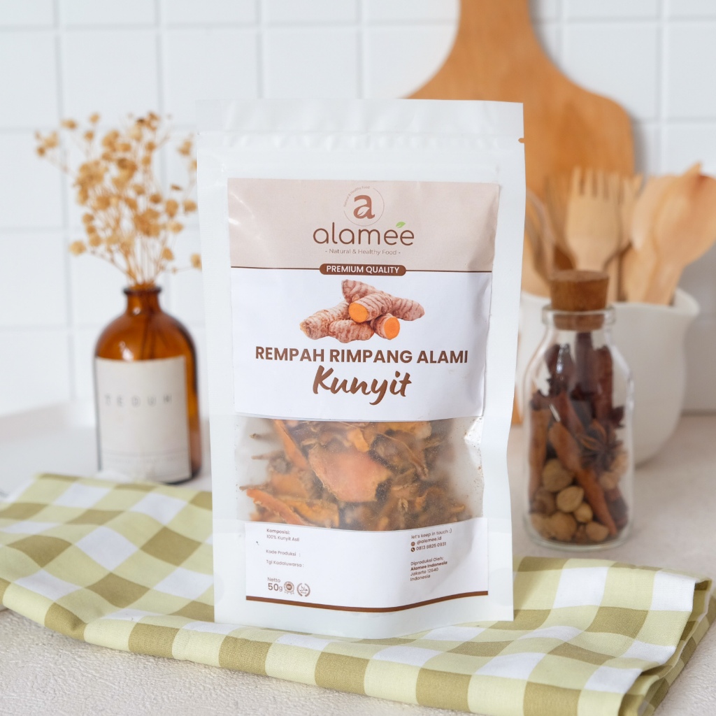 

ALAMEE Kunyit Kering Dried Turmeric Iris Rempah Rimpang Organik Alami Kunir Bumbu Seasoning 50gr