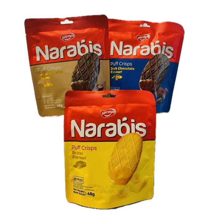 

Naraya Narabis PUFF CRISPS Biskuit Cookies Butter Coconut Latte Dark Chocolate 48G