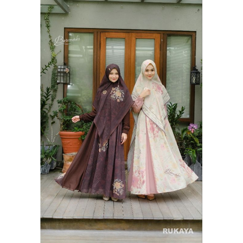 RUKAYA NAJMI SABRINA Gamis Ceruty Set Khimar ORI by Bermerks Syar'i Terbaru/ Rukaya Set Khimar Ory B