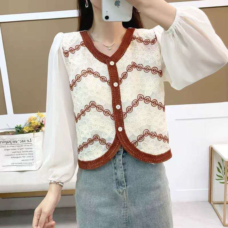 Atasan Bordir Motif gelombang Bunga2 Blouse Wanita Lengan Sifon Korea
