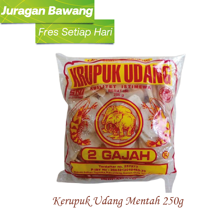 

Kerupuk Udang Mentah Cap 2 Gajah 250g