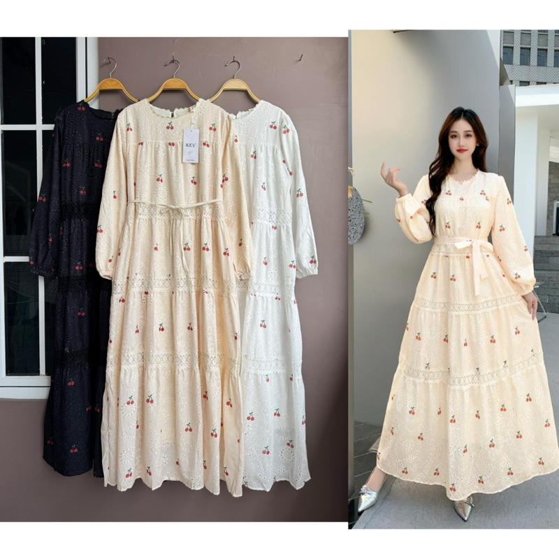 gamis cherry, gamis kev, dress lafreya, Dress Maxi, gamis bangkok, gamis putih, white maxi, dress ka