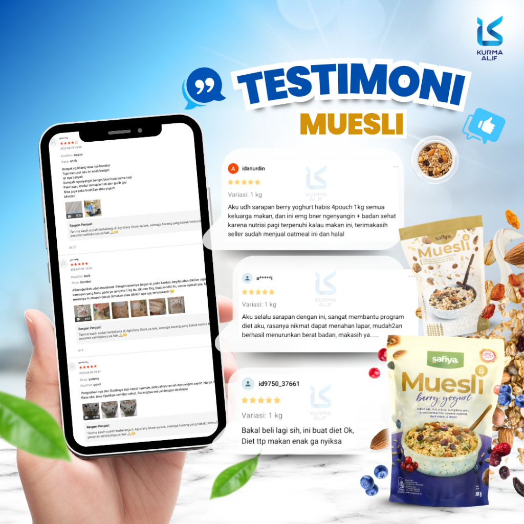 

RB Muesli Berry Yogurt Safiya 1 Kg Oatmeal Diet Fruity Taste Sereal Sehat