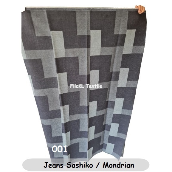 Kain Jeans Sashiko Bahan Jeans Mondrian Jeans Motif Mondrian Denim Motif Sashiko