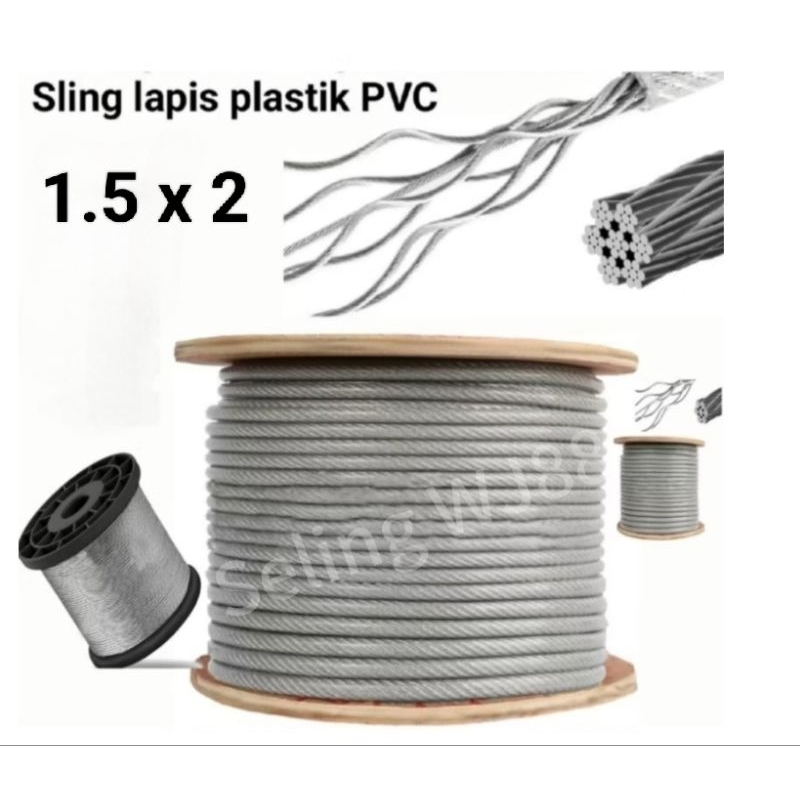 Kawat Seling Galvanis 2mm lapis PVC / PVC 1.5 x 2