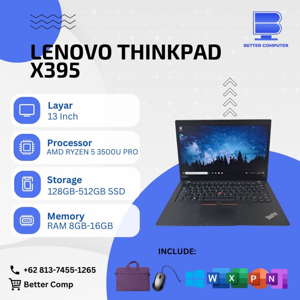 Lenovo Thinkpad X395 Ryzen 5 Pro3500u RAM 8GB SSD256GB HD (backlight) - Ryzen 3 Pro, 8GB/512GB