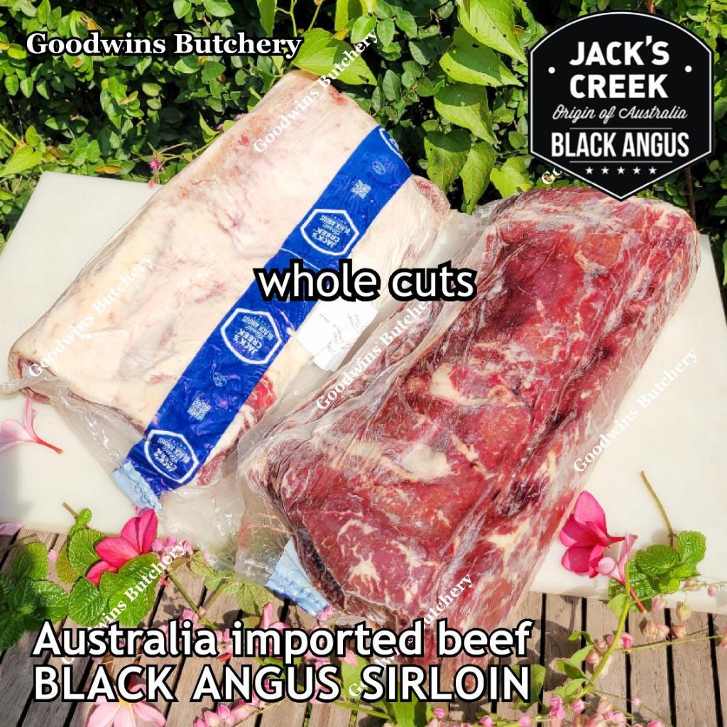 

Beef SIRLOIN BLACK ANGUS marbling MB-2 STEER (young cattle) Australia Jack's Creek frozen STEAK CUTS daging sapi has luar Striploin New York strip