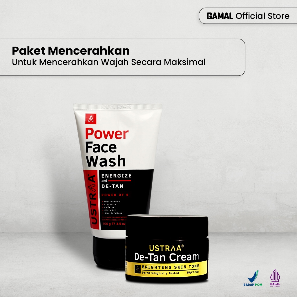 GAMAL | Paket Mencerahkan | Bundling Ustraa Face Wash Power 100gr & Ustraa De-Tan Cream 50gr | Untuk