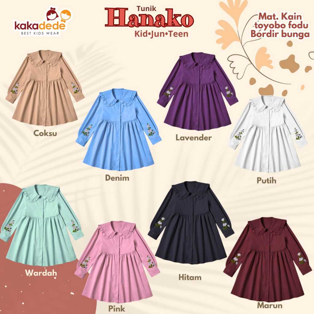 Long Tunik Anak Remaja Blouse Anak Tanggung Kemeja Tunik Anak Remaja Hanako 8-20th