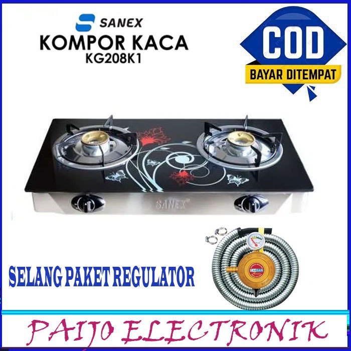 SANEX Kompor Gas 2 Tungku Kaca SN-KG208K1 /SN-KG208K2 Motif Bunga