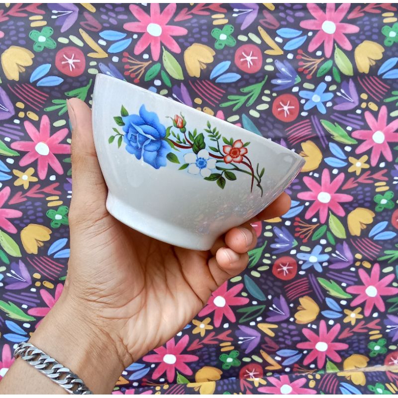 mangkok 12 pcs / 1lusin, mangkok kramik sekuteng , motif bunga biru