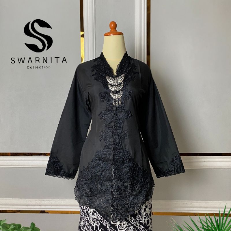 Kebaya Encim Modern Terbaru Senada Hitam | Atasan Kebaya Wanita Modern |  Kebaya Lengan Panjang