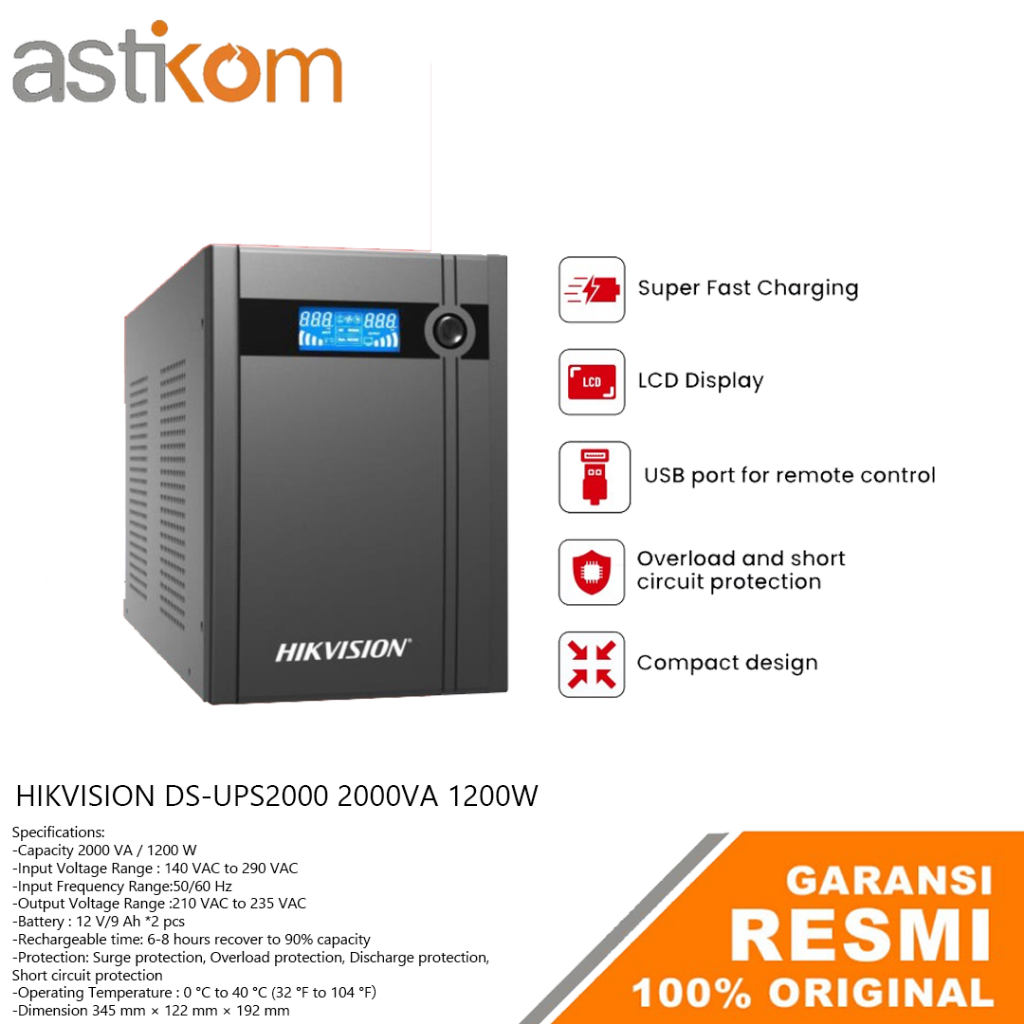 UPS Hikvision 2000VA/1200W HIKVISION DS-UPS2000 2000VA 1200W POWER SUPPLY UPS FOR PC / CCTV