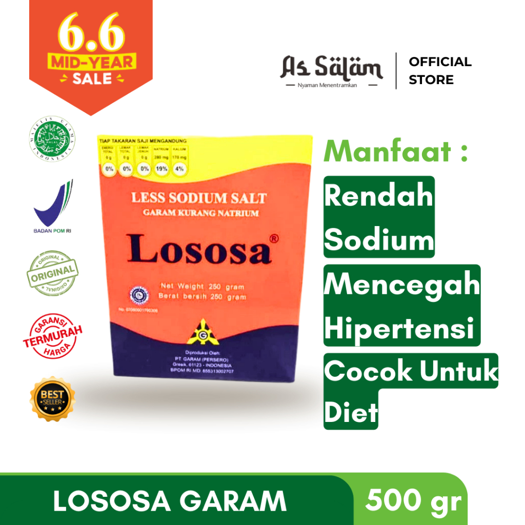 

6.6 Mid Year SALE ! - Garam Hipertensi / Garam Darah Tinggi Rendah Natrium Lososa - 500 gram