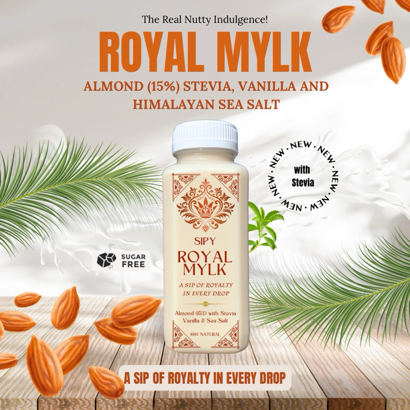 

Sipy - Royal Mylk Almond Milk with Stevia (Susu almond / Susu Bebas Gula / Dairy Free / Susu Bebas Laktosa / Susu Kacang / Plant Based Milk )