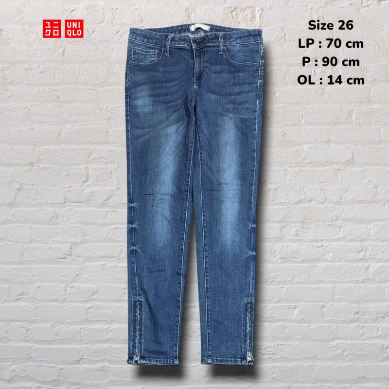 Size 26 Celana Panjang Longpants Jeans Uniqlo Blue Washed Skinny Original Second Preloved #CJ807