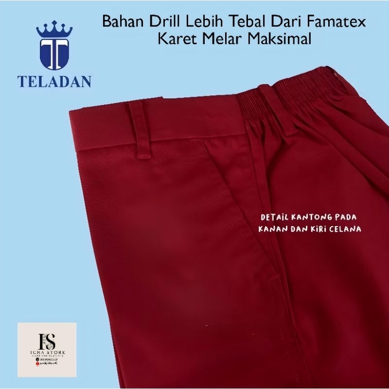 Seragam Sekolah Teladan Celana Panjang Merah SD Pinggang Karet
