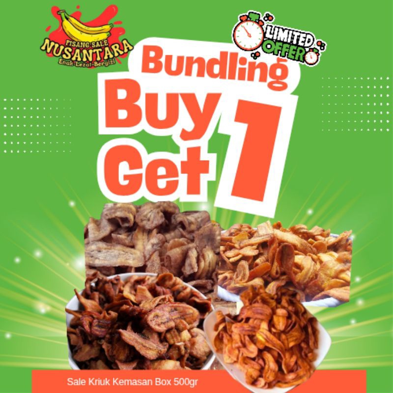 

sale kriuk pisang madu paket hemat beli 1 gratis 1 bundling buy 1 get 1 free renyah enak nikmat
