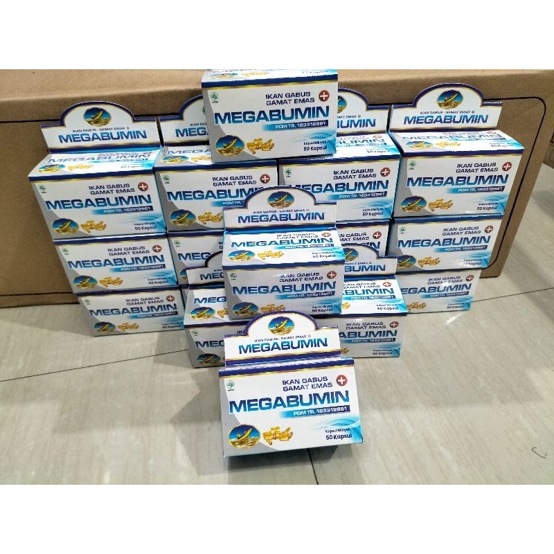 MEGABUMIN minyak ikan gabus+gamat emas 50 kapsul