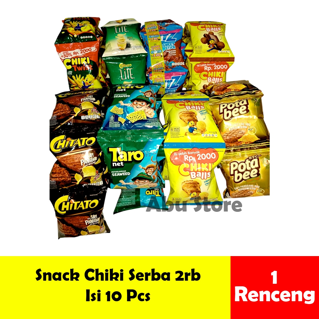 

Snack Renceng Chiki Balls / Chiki Twist / Chitato Lite / JetZ / PotaBee / Taro Net,Isi 10 Pcs