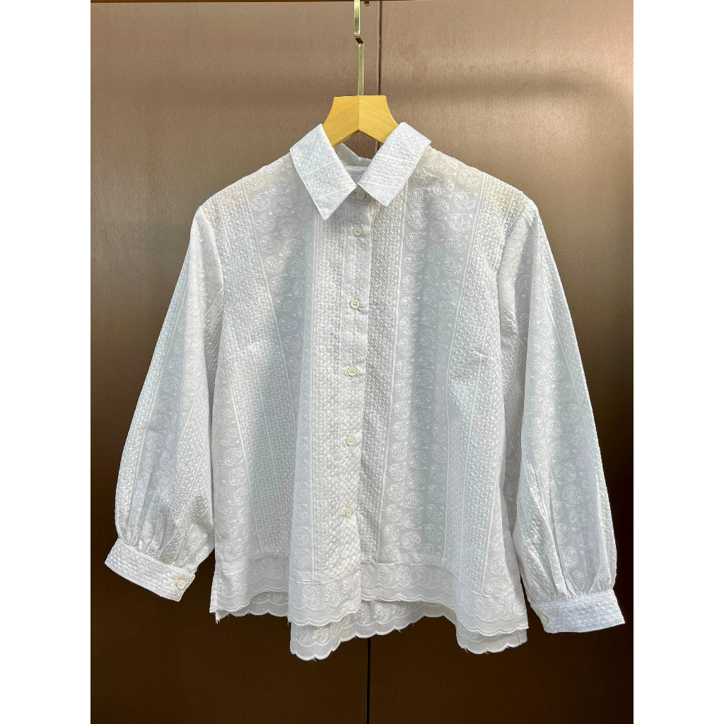 Belladea - Akasya Shirt Bordir Kemeja Lengan Panjang Katun Bolong Blouse Premium Atasan Wanita Embro