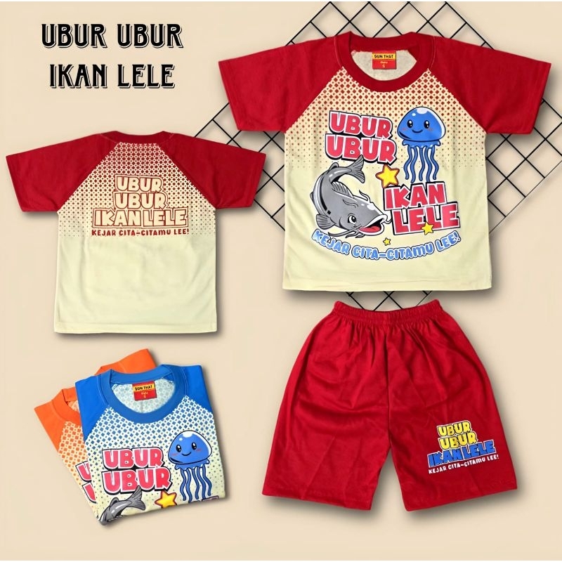 SETELAN BAJU ANAK ANAK LAKI DAN PEREMPUAN REGLAN UBUR UBUR IKAN LELE/KAOS VIRAL ANAK UBUR UBUR IKAN 