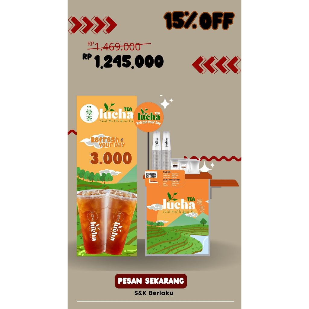 PROMO!!! PAKET USAHA MINUMAN LUCHA TEA (FRANCHISE ES TEH HITS 2025)