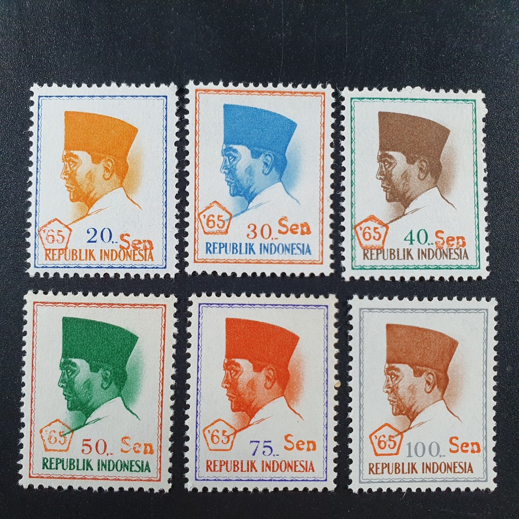 

Perangko Presiden Soekarno Overprinted 65 and Sen Tahun 1966 Set