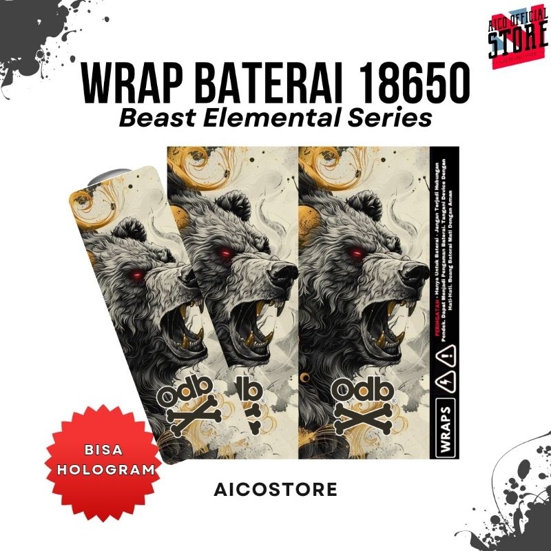 Wrap Baterai 18650 Animal Beast Elemental Series | Anti Air Jamur | Hitam Ungu Pink Putih | Bisa Hol