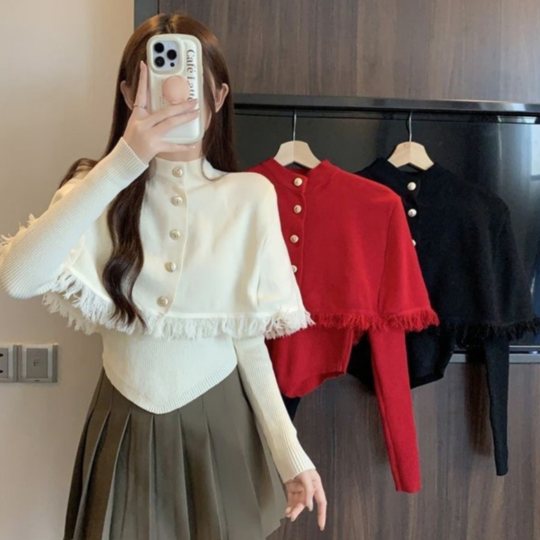 Atasan Wanita Rumbai Korea Sweater Rajut Lengan Panjang | Baju Atasan Wanita Rumbai Dada | Atasan Ra