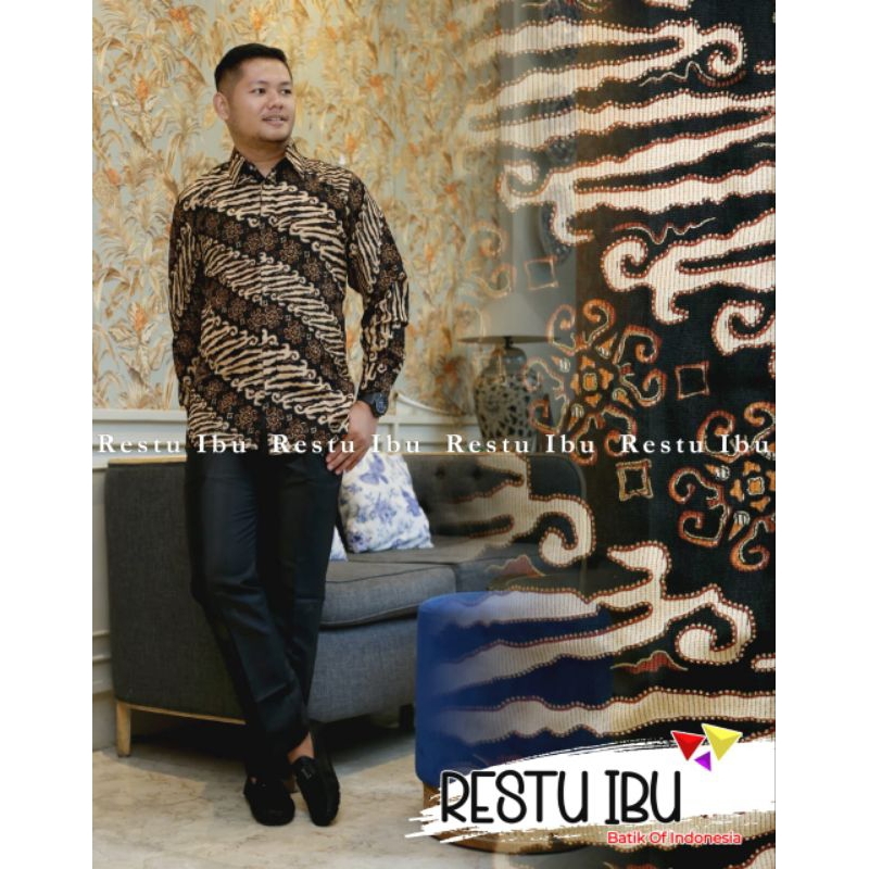 Kemeja Batik Indonesia pria lengan panjang motif Lereng mocca
