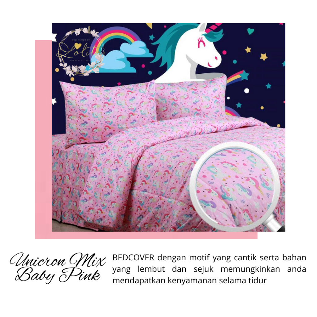 Set Bed Cover Sprei Aesthetic Motif Kuda poni x baby pink UK 90x200 120x200 160x200 180x200 200x200