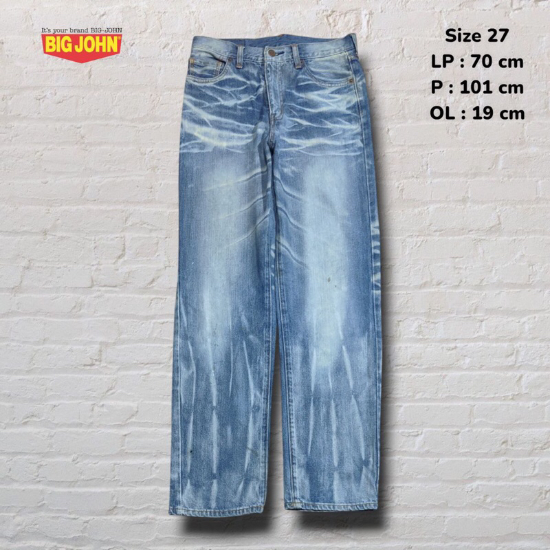 Size 27 Celana Panjang Longpants Jeans Big John Blue Washed Fading Regular fit Original Second Prelo