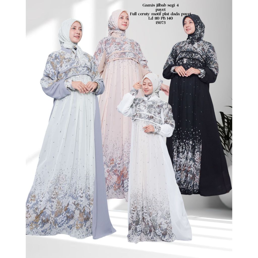 KD 15073 (isi 2) ASYA Gamis Full Ceruty Motif Plat Dada Payet Jilbab Segi Empat Lebar Mayung Syari P