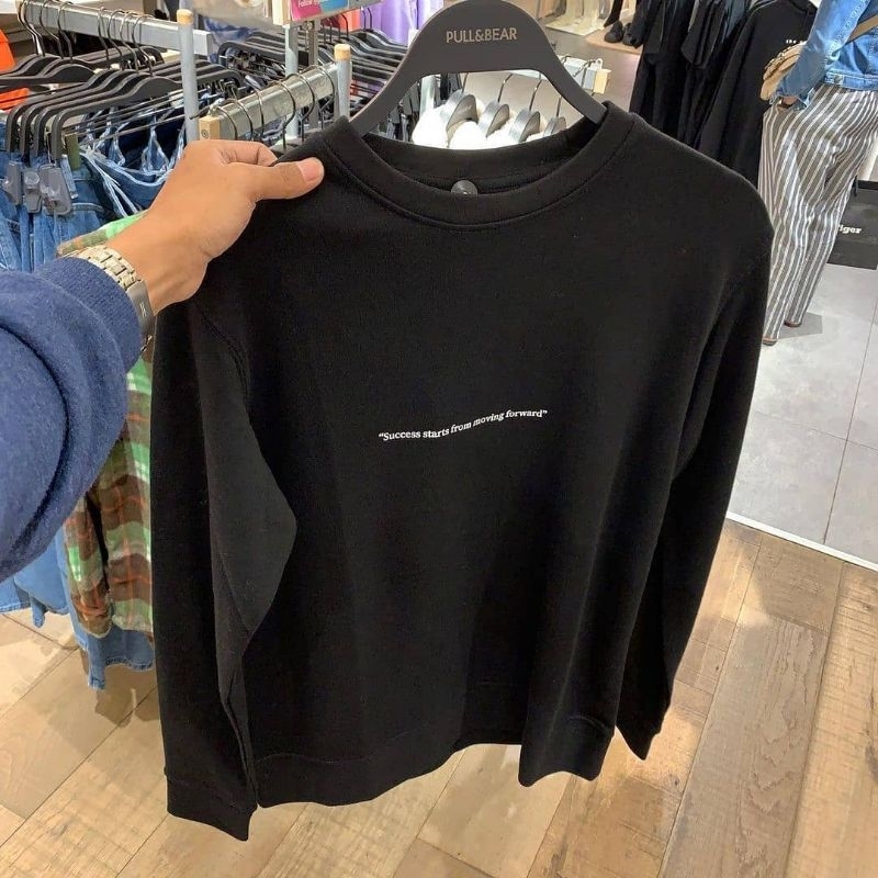 SWEATER CREW NECK PULL&BEAR COTTON ASLI TIDAK BERBULU