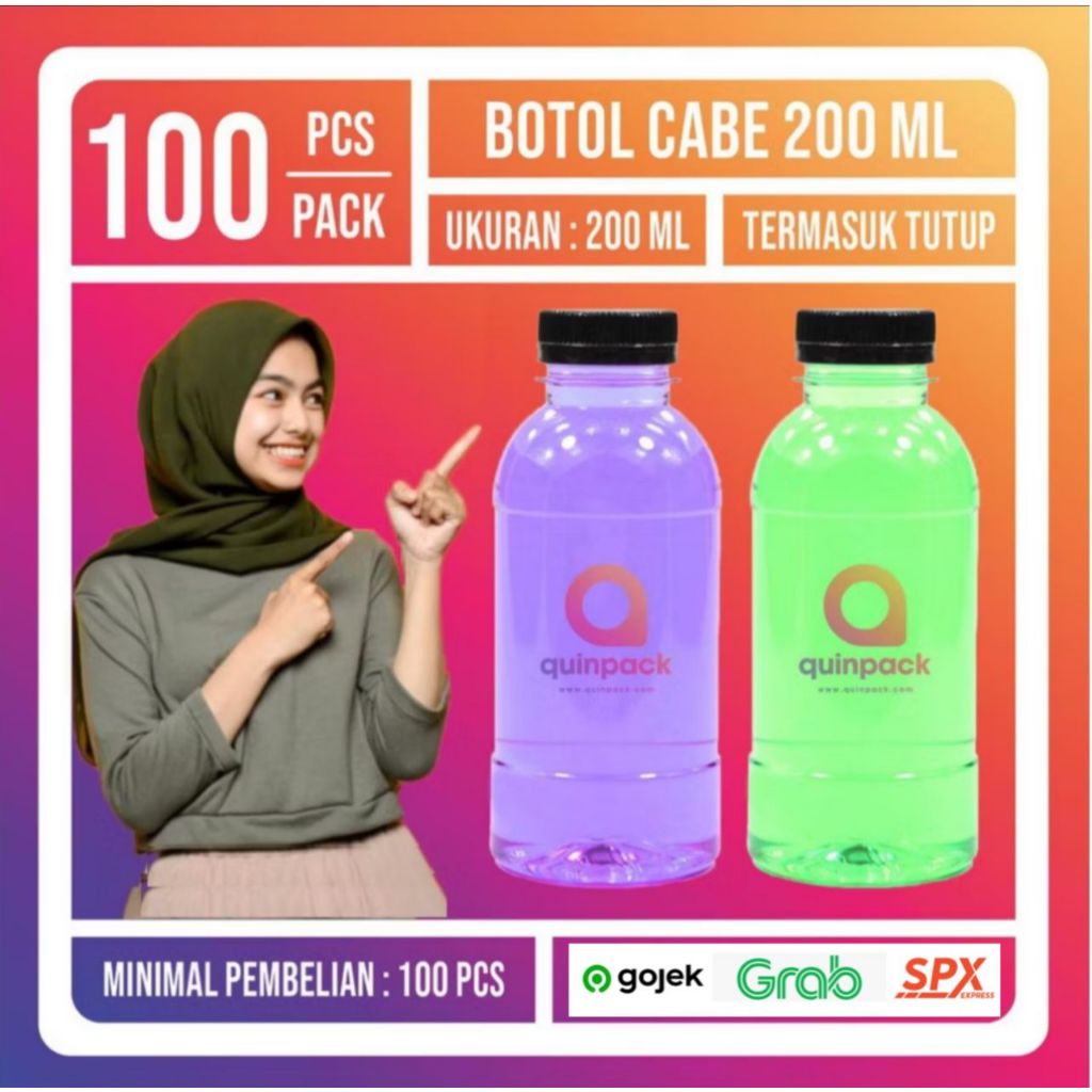 Botol Plastik 200 ml/Botol Cabe/Botol 200 ml/Kopi/Juice/Kemasan 200 ml 100 pcs