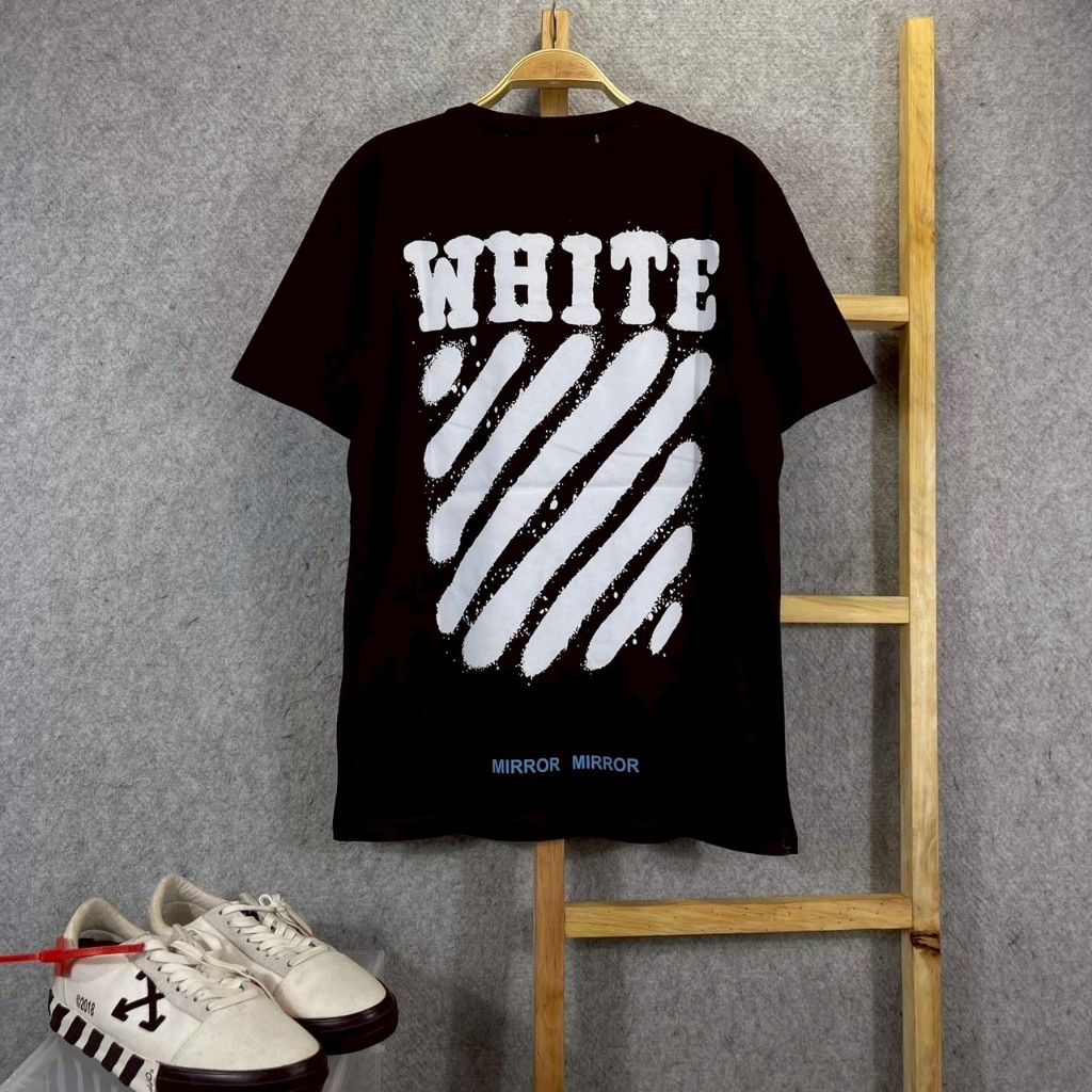 KAOS T-SHIRT VIRGIL ABLOH DIAGONAL SPRAY BACK HITAM