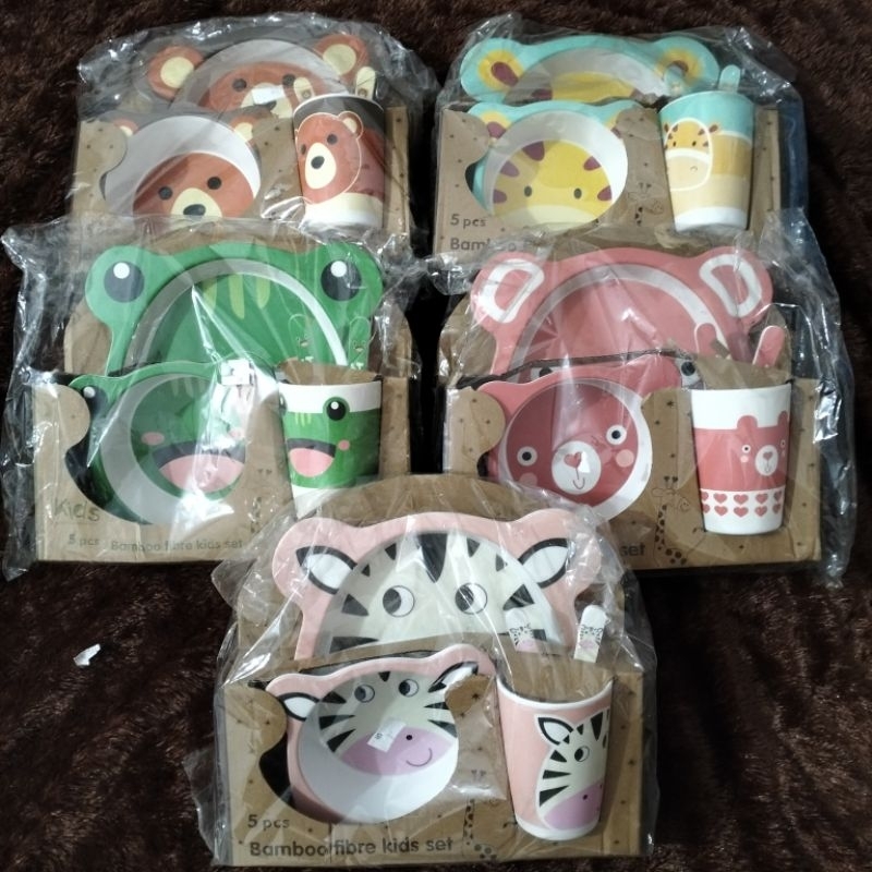 Tempat makan KIDS SET isi 5 pcs bamboo fibre / tempat makan anak lucu/ tempat makan anak PROMO