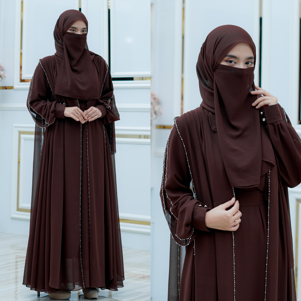 Promo Rades - Mecca Abaya Ceruty Babydoll Set Hijab Pashmina Dan Cadar Full Payet Mewah Elegan Gamis