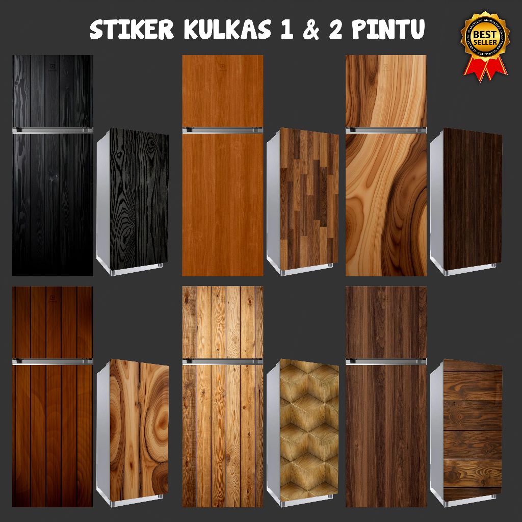 STICKER KULKAS MOTIF KAYU TERBARU-STICKER KULKAS 1 PINTU DAN 2 PINTU TAHAN AIR TAHAN PANAS-KUL 21