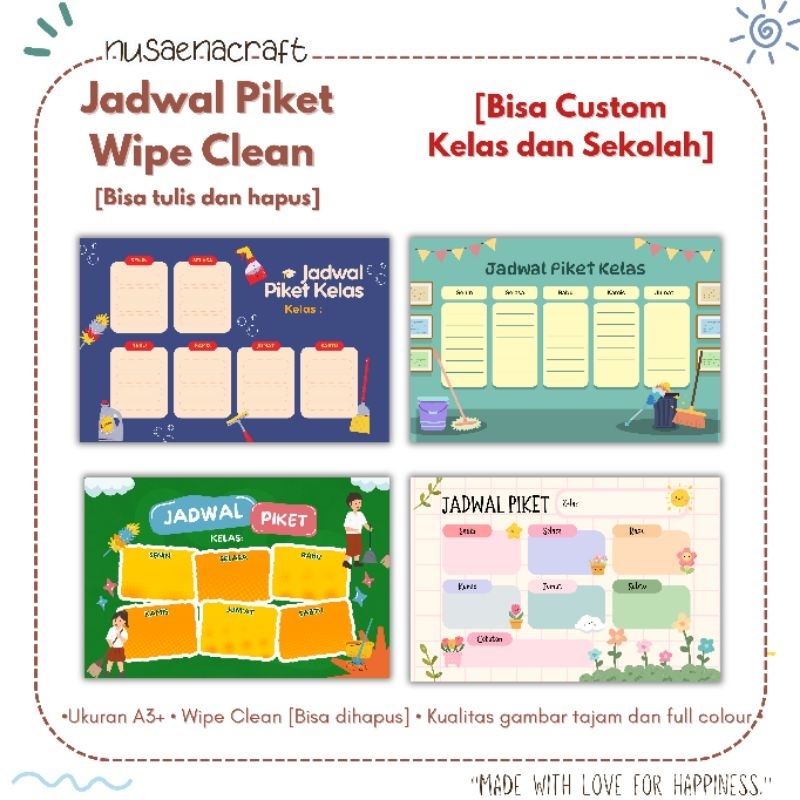 

nusaena craft - Poster Jadwal Piket Custom Kelas, Nama, Sekolah. Bisa tulis dan hapus- FREE SPIDOL WIPE AND CLEAN