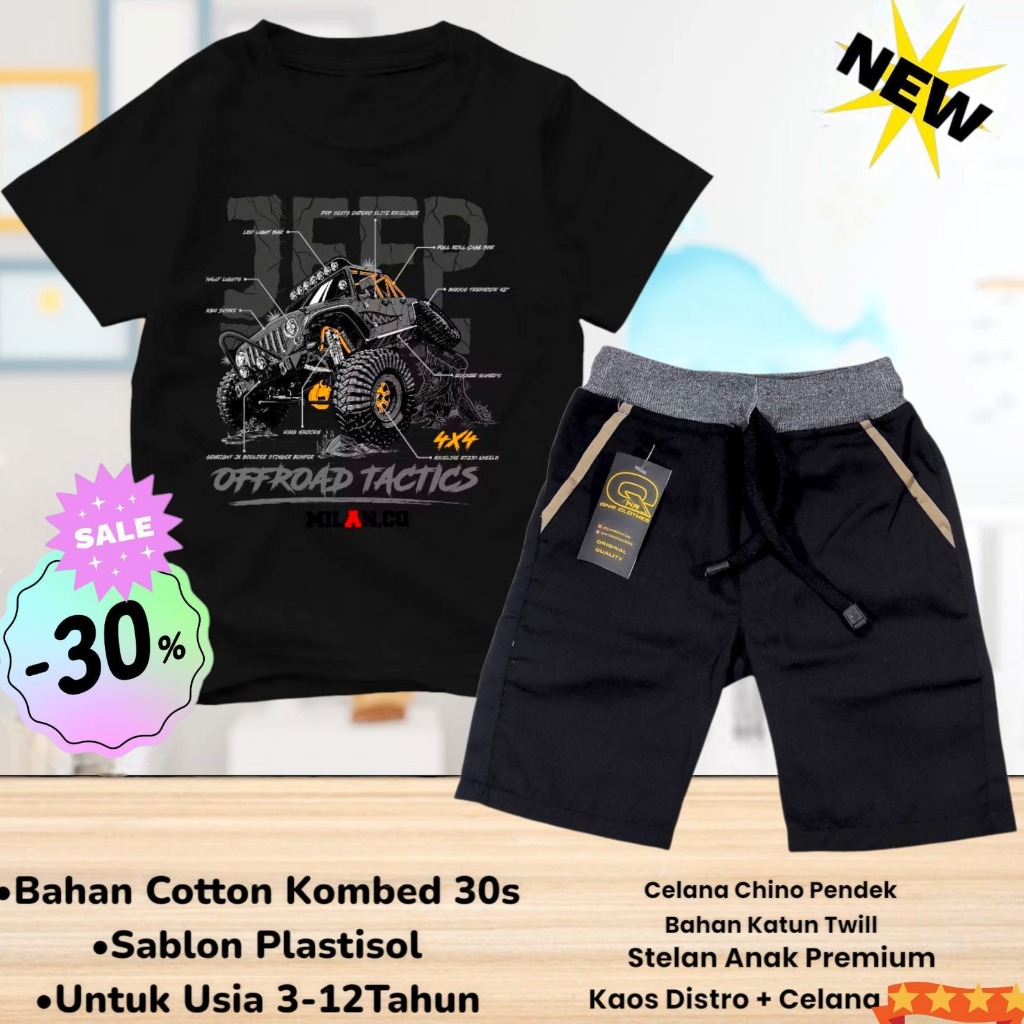 PROMO Setelan Anak 3-12Thn  LV1 KCR Kaos Distro QnR  dan  Celana Chinos Pendek / Stelan Anak Baju Ce