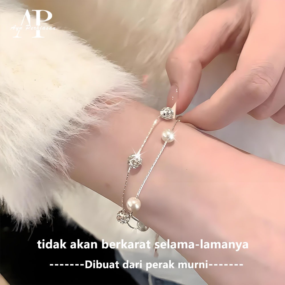 RB Gelang Gelang ganda S925, berlian & mutiara, bersinar. Mewah, minoritas, halus, mewah.