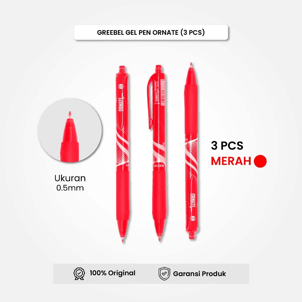 

GREEBEL Gel Pen Pulpen Pena Ornate GP-505 0.5 Merah (3PCS/SET) / Pulpen Gel Murah Grosir