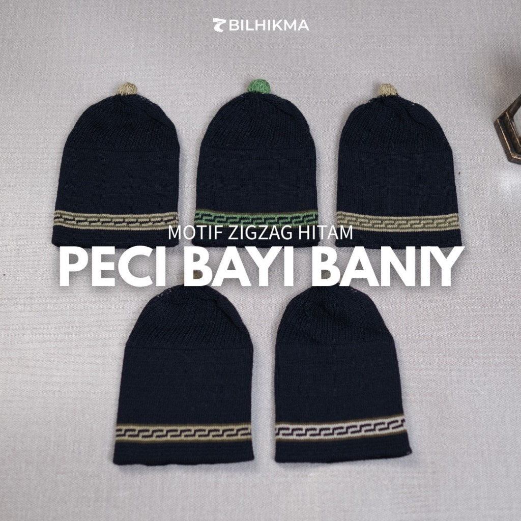 Bilhikma Peci Anak Bayi Rajut Motif Hitam Cap Baniy