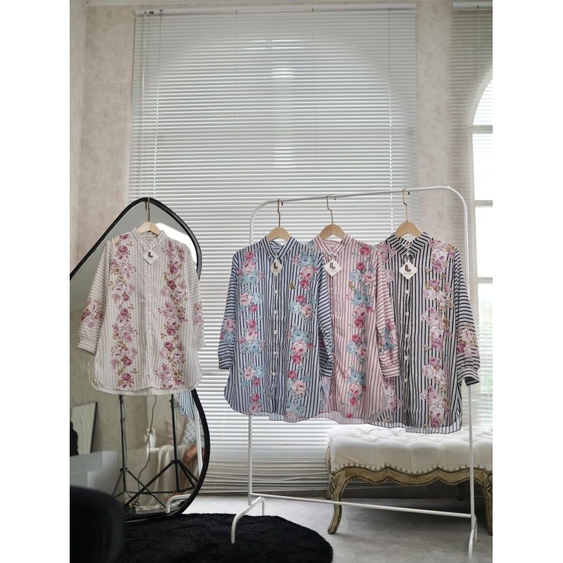 Blouse Tunik Wanita Import Motif Bunga Salur
